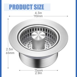 LeLehome 3 in 1 Kitchen Sink Drain Strainer & Sink Stopper, Upgraded 304 Stainless Steel Pop-Up Plug with Anti-Clog Basket, Fast Drain & Odor Prevention, Fits US Standard 3-1/2" Drain, 1 Pack