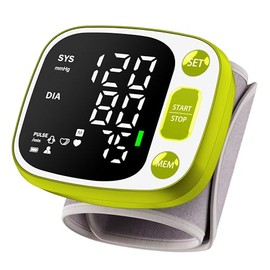 Blood Pressure Monitors for Home Use Rechargeable Wrist Digital BP Machine Cuff with LED Backlit Display, Voice Broadcast, 240 Memory Storage for 2 Users with Carrying Case, Green