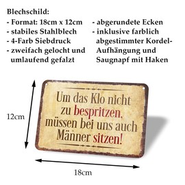 Toilet Sign with Funny Saying - Very Useful and Decorative Sign for Toilet Guest Toilet Bathroom - Metal Sign with Suction Cup and Cord for Easy Attachment - 18 x 12 cm