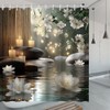 EUBTPA Lotus Zen Bamboo Shower Curtain Stone Spa Floral Flowers