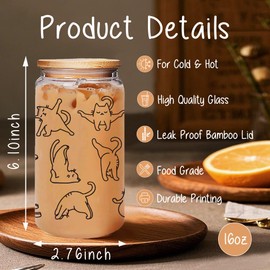 Qubereeree Funny Cat Yoga Cup Gifts for Women Cats Lovers, Cute Cat Mom Gift, Novelty Gifts for Women, Daughter, Sister, Aunt, Wife, Friends, Humor Birthday Gift Glass Cup