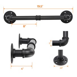 Industrial Pipe Towel Rack 16 Inch Black Towel Bar Heavy Duty Rustic Hand Towel Bar Wall Mounted DIY Rustic Iron Towel Holder for Bathroom Wall 1 Pack