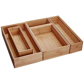 Lipper International 88005 Bamboo Wood Drawer Organizer Boxes, Assorted Sizes, 5-Piece Set