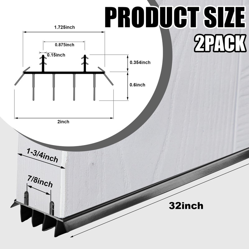 Pushglossy 2 Pcs Door Bottom Seal with Vinyl Fins Threshold