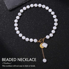 Reaky Pearl Necklaces Gold Beaded Necklace Chain Sequins Neckalce for Women