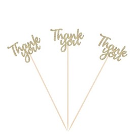 Glitter Thank You Centerpieces Toppers for Thanksgiving Decorations Baby Shower Boys Girls Birthday Party Supplies - Gold