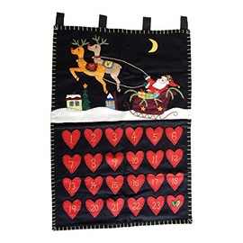 Prezzies Online Kids Fabric Santa and Reindeer Delivering Gifts Sleigh Bells Advent Calendar with Hearts Countdown