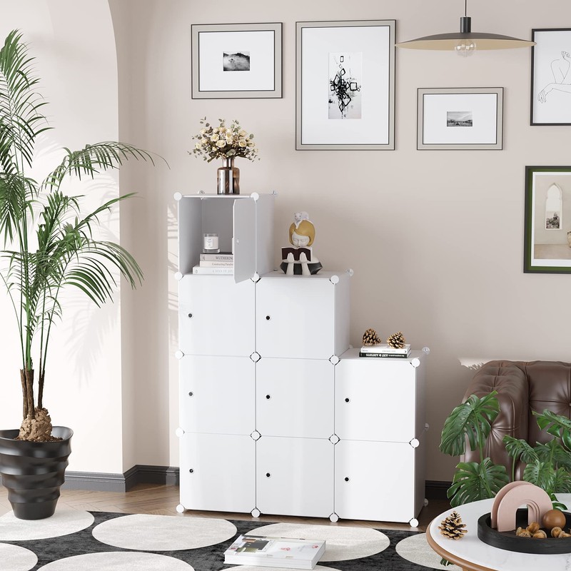C&AHOME Cube Storage Organizer with Doors, 9-Cube Shelf, Closet Cabinet,