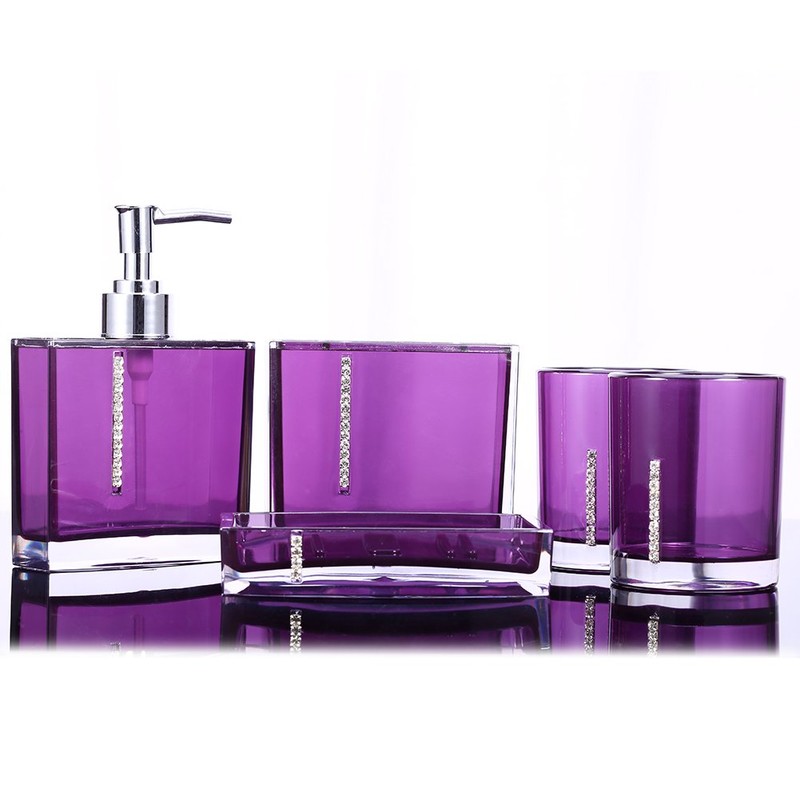 Bathroom Accessory Set,5 Pcs/Set Acrylic Brush Holder/Emulsion Bottle/Soap Dish/Gargle Cup