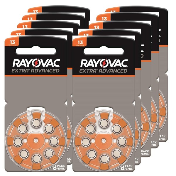 Rayovac Extra Advanced, Size 13 Mercury Free Hearing Aid Batteries (Pack 80 Batteries)