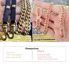 Cinturón de acero inoxidable de oro de 18 quilates de 8 mm para bolso de mano, bandolera de repuesto con hebillas sólidas, Oro Rosa, 8"