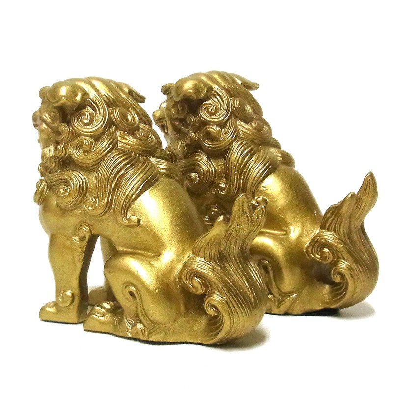 Feng Shui Lucky Figurine Komainu (Lion) Golden 3.1 inches (8