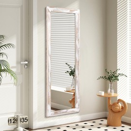 AAZZKANG Wall Mirror Full Length with Wood Frame 43"x14" Rustic Large Full Body Mirrors Decorative for Bedroom Living Room Bathroom Entryway Hanging Rectangular White