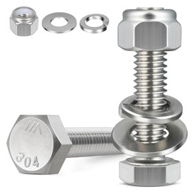 BNUOK (12 Sets) 1/4-20 x 3-1/2" Hex Head Screw Bolt,Lock Nuts,Flat & Lock Washers Kits,304 Stainless Steel 18-8,Fully Threaded