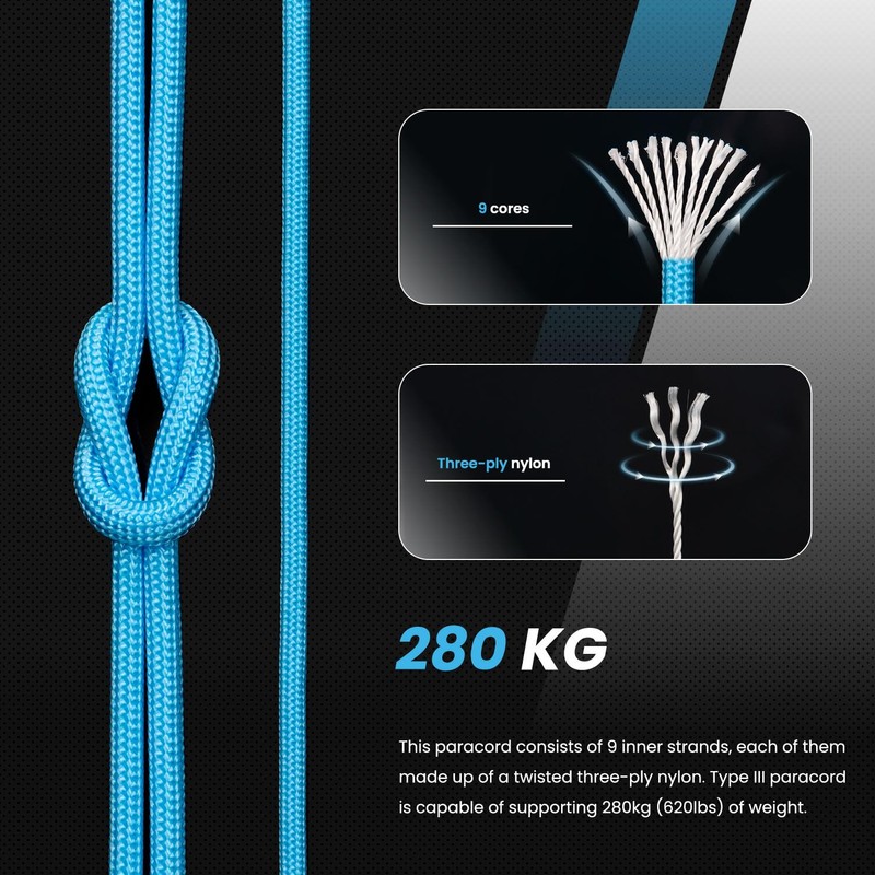 Abma Cord Paracord 620 lbs 4mm 9 Strands 100% Nylon