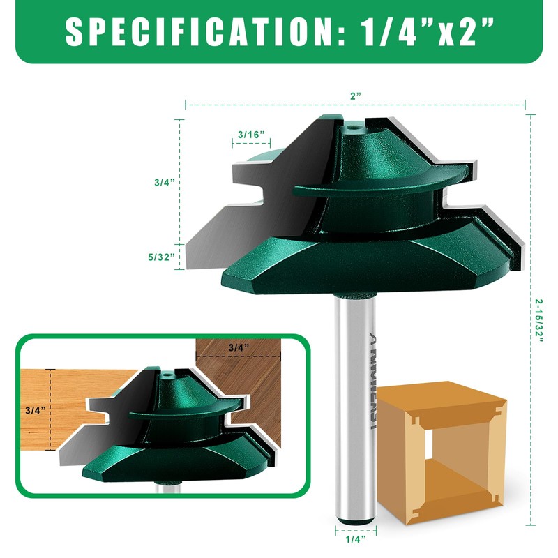 Knoweasy 45 Degree Lock Miter Router Bit Set with 1/4
