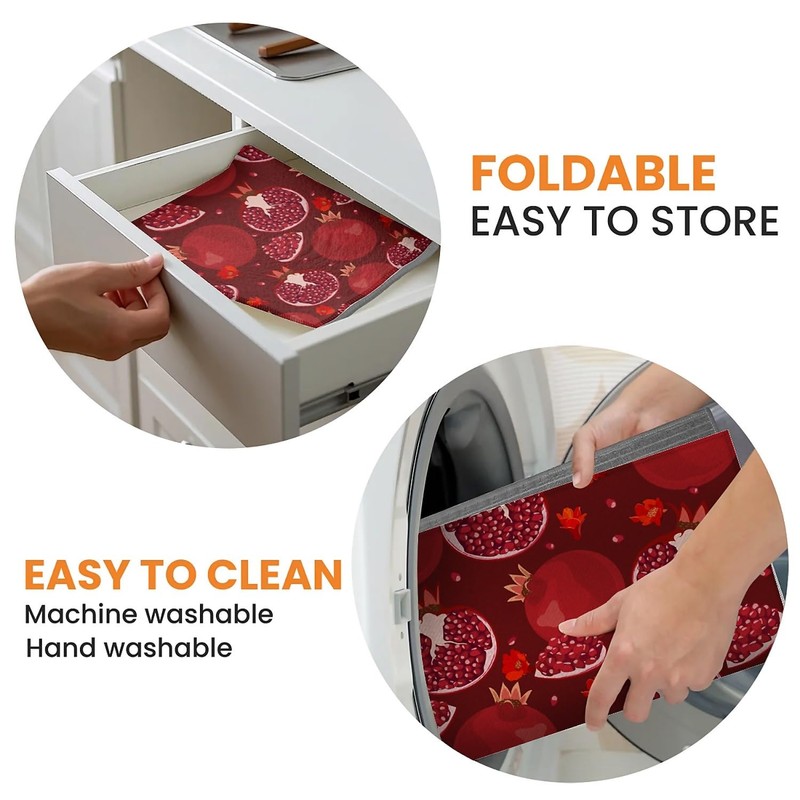 Red Pomegranate Dish Drying Mat For Kitchen Counter, Super Absorbent