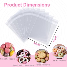 JCXGRVC 100Pcs 5 x 5Inch Clear Cellophane Single Donut Bags Individual Macaron Bag Cookies Bags Packaging Bakery Treat Bag for Soap Chocolate Truffle Ore Wedding Bab Shower Birthday Party Favors