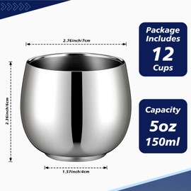 LemonRoad 12 Pack Double Wall Stainless Steel Cups Insulated Tumbler Unbreakable Stackable Water Tumblers Metal Coffee Cups Drinking Glasses for Home Restaurant Party Travel Camping Outdoor(5oz)