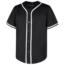 babyhealthy Mens Blank Baseball Jersey Button Down Shirts Plain Hip Hop Hipster Tshirts Softball Sports Active Tee