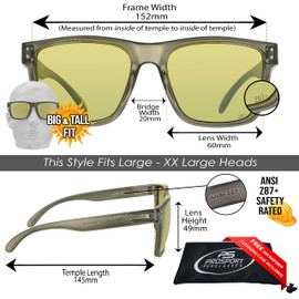 proSPORT Safety Glasses Yellow Tinted Men Extra Large Wide Big Tall Protective Z87 Lens Work Glasses