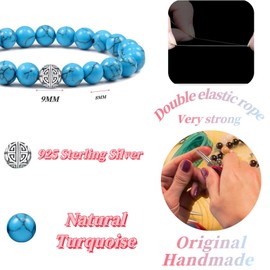 Natural 8mm Gemstones MetJakt Healing Crystal Stretch Beads Bracelet Bangle with 925 Sterling Silver Double Happiness Pendant, Sterling Silver, Lapis Lazuli