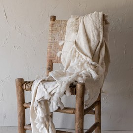 Foreside Home & Garden Hand Woven Yarn Fringe & Striped Throw Blanket White Cotton & Acrylic