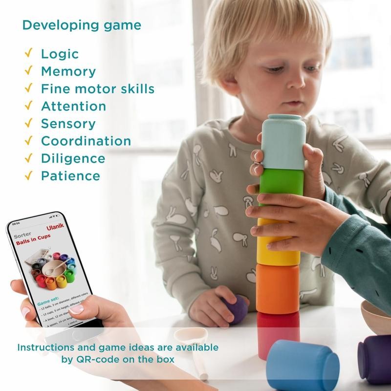 Wooden Color Matching Montessori Toy, Balls in Cups:_Small