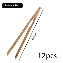 NIYATA 12 Pieces Bamboo Tongs 7 Inch Reusable Wooden Kitchen Tongs Kitchen Utensils Cooking Tongs Wooden BBQ Tongs Ideal for Bread Fruit Cucumber