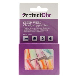 ProtectOhr Sleep Well Earplugs - Pack of 8 Earplugs - Soft Foam Earplugs, Extra High Noise Isolation, Effective Noise Protection, Ideal for Total Rest, Sleep and Relaxation, Colourful