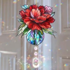 Carnation Flowers Suncatcher - Birth Flower Gifts for Women, Birth Flower with Name Suncatcher Ornament with Crystal, for Mom, Grandma