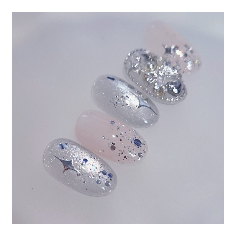 Silver bling handmade nail tips |Silver Magnet Full Parts Nail
