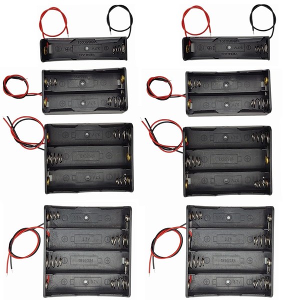 Haldzemo 18650 - Soporte para batería de 1 ranura de 3,7 V, estuche de almacenamiento de batería de 2 celdas, 3 celdas, negro, 4 celdas, contenedor de plástico con cables negros y rojos (2 de cada tipo)