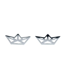 Miniblings Boat Stud Earrings Origami Boats Folding Art Ship Paper Boat Silver – Original Fashion Jewellery I Earrings Stud Earrings, Metal