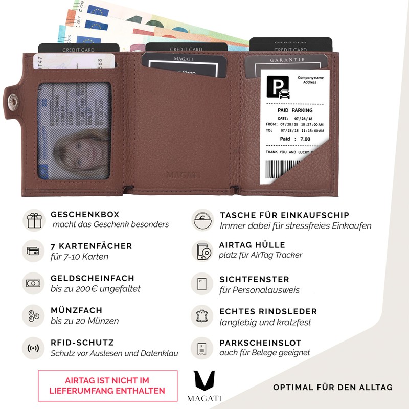 MAGATI Slim Wallet with Coin Compartment, RFID Protection, Mini Wallet