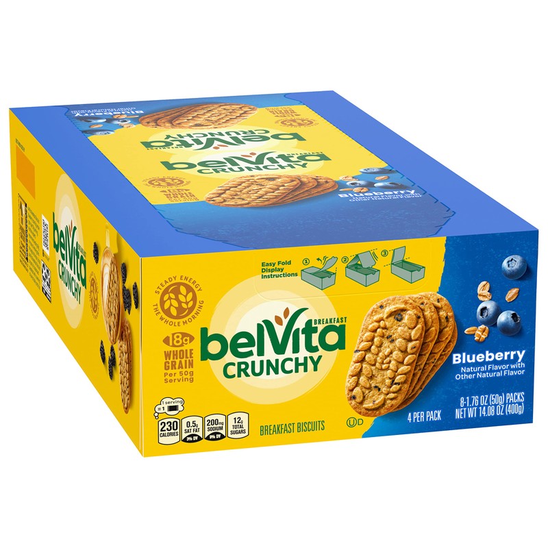 belVita Breakfast Bars Biscuits, Blueberry, 8 Packs (4 Biscuits Per