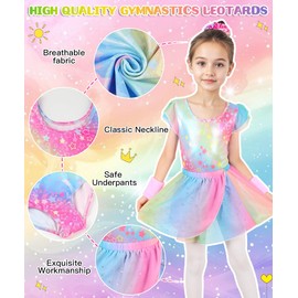 TOSZOLY Girls' Gymnastics Leotard, Girls' Sleeveless Set with Shorts, Headband and Sweatband, Ballet Clothing for Children 4-9 Years, Top and skirt set