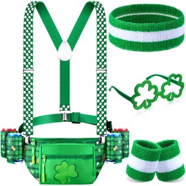 Chunful 10 Pcs St. Patrick's Day Fanny Pack Shamrocks Belt Bag Fanny Pack with Suspenders Drink Holder Headband Wristband (Bright Style)