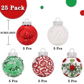 2.36"/60mm Christmas Ball Ornaments Set, 25 PCS Shatterproof Christmas Tree Decorations Set, Hanging Plastic Xmas Balls for Home, Holiday, Wedding, Xmas Hanging Decorations (Red Green White)