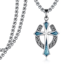 925 Sterling Silver Horseshoe Western Cross Necklace for Men - Turquoise Cross Pendant - Turquoise Cowboy Religious Jewelry