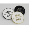 She Her Pronoun Pin White Hard Enamel Black Metal Lowercase