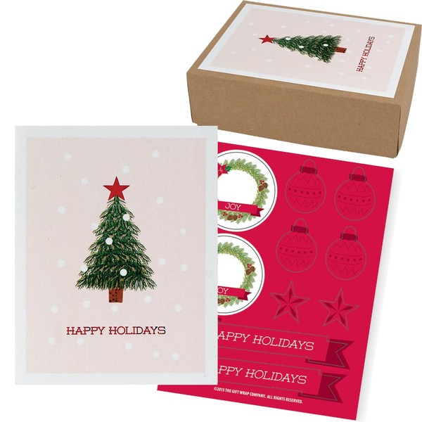The Gift Wrap Company 15-Count Boxed Holiday Christmas Cards with Decorative Seals, 3.75" x 4.75", Little Tree