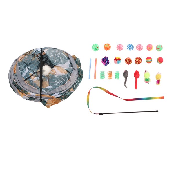 Cat Tunnel Toy Set Interactive Collapsible Cat Play Tunnel Feather