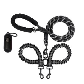 KocaPlye Double Leashes - Rope Reflective Dog Leash with Two Shock Absorbing Bungee Training Leashes, Swivel, No Tangle