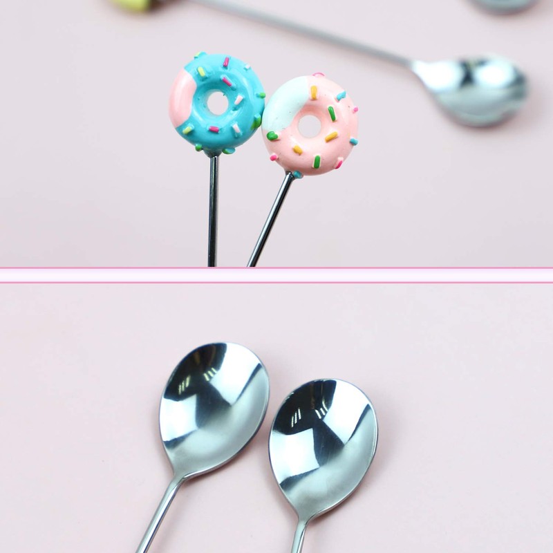 AUEAR, 4 Pack Stirring Spoons Cute Doughnut Coffee Spoon Stainless