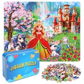 LELEMON 60 Pieces Jigsaw Puzzles for Kids Ages 4-8 Princess and Unicorns Puzzles Boys Girls Children Learning Educational Puzzles Portable Box Pack Toy