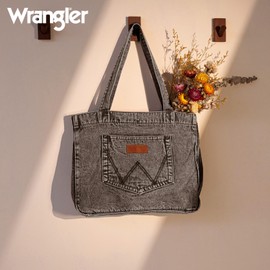 Montana West x Wrangler Denim Tote Bag for Women Large Tote Purse Shoulder Bag for Work Travel WG143-2006BK