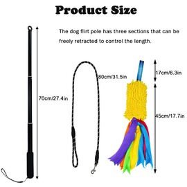 IAIGOGO Dogs Flirt Pole Dog Rope Tug Pull Toy Puppy Strong Chew Squeak Toy Pet Teaser Wand Tether Lure Chasing Tail Toy Outdoor Interactive Games for Small Medium Dogs Training Exercising
