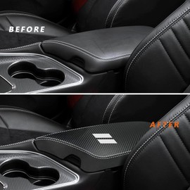 XYHGM Car Center Console Armrest Cover for Dodge Challenger Accessories 2015-2019 2020 2021 2022 2023 Leather Anti-Scratch Central Armrest Lid Protector Cushion Decoration(Carbon Fibre+Black Leather)