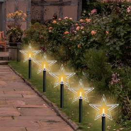 OOLALOO Solar Led Pathway Lights Star Path Light for Christmas Decoration Waterproof Garden Light Yard Decoration Warm White (Stars)